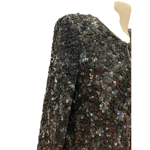 Vintage Laurence Kazar Black Sequined Long-Sleeve Jacket Blazer Evening Coat For - Picture 4 of 13